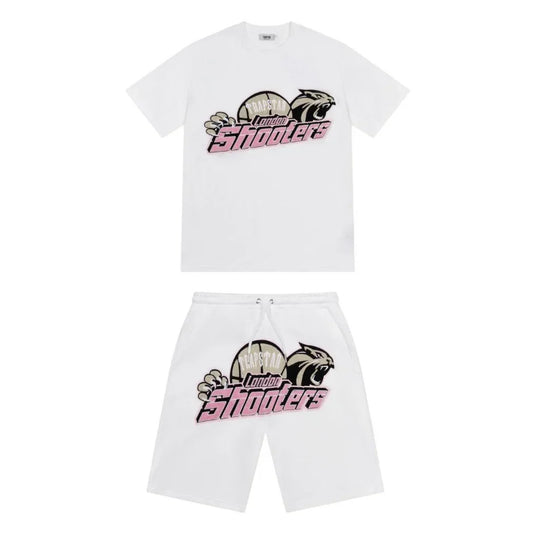 Trapstar Shooters Chenille Short Set- White/Pink